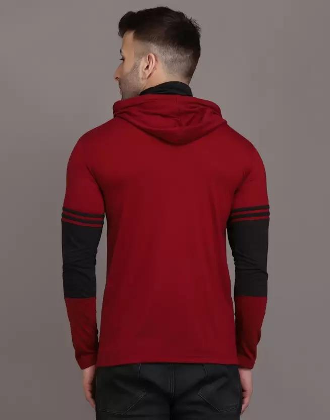 Cotton Solid Full Sleeves Hooded T-Shirt