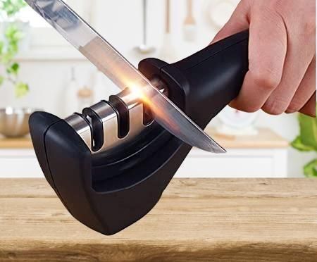 Knife Sharpener- 3 Stage Professional Knife Sharpener, Kitchen Manual Stainless Steel Knife Sharpener Helps Repair, Restore and Polish Blades for Straight and Serrated Knives