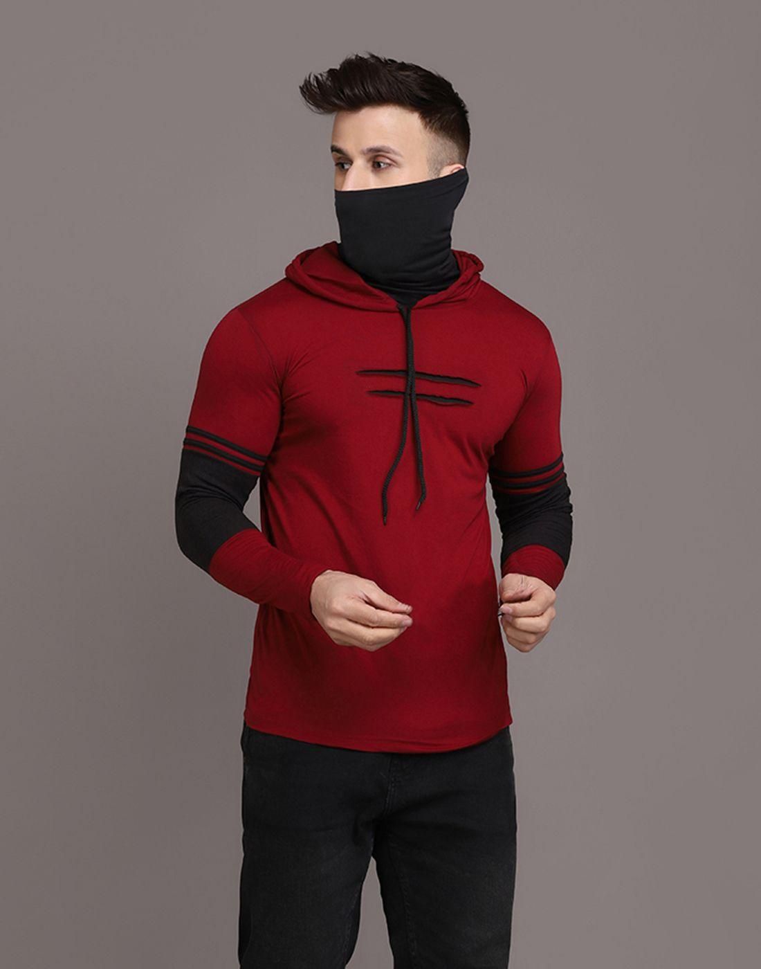 Cotton Solid Full Sleeves Hooded T-Shirt