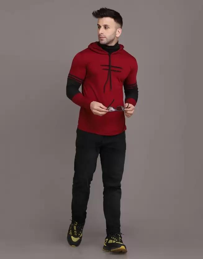 Cotton Solid Full Sleeves Hooded T-Shirt