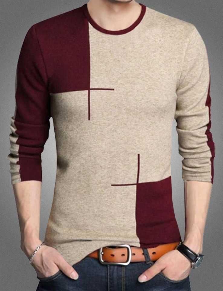 Cotton Blend Color Block Full Sleeves T-Shirt