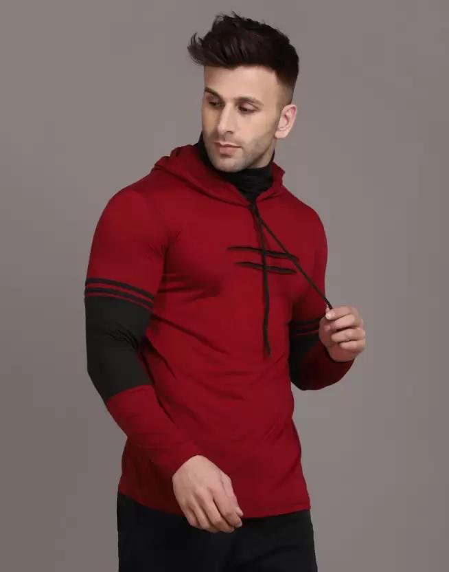 Cotton Solid Full Sleeves Hooded T-Shirt