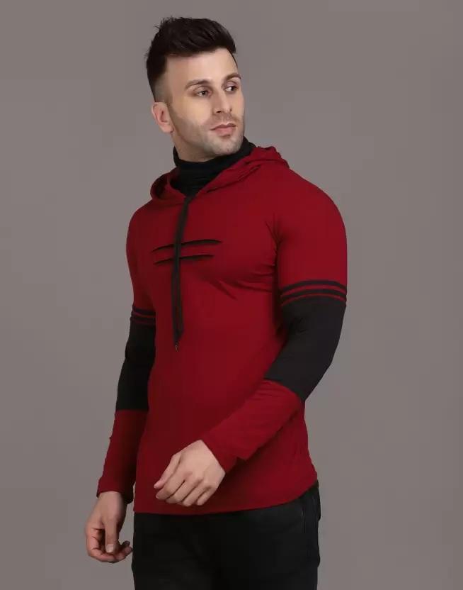 Cotton Solid Full Sleeves Hooded T-Shirt